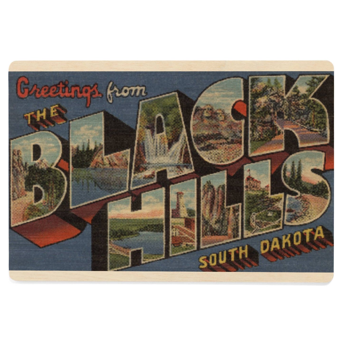 WOOD POSTCARD Greetings from Black Hills, South Dakota