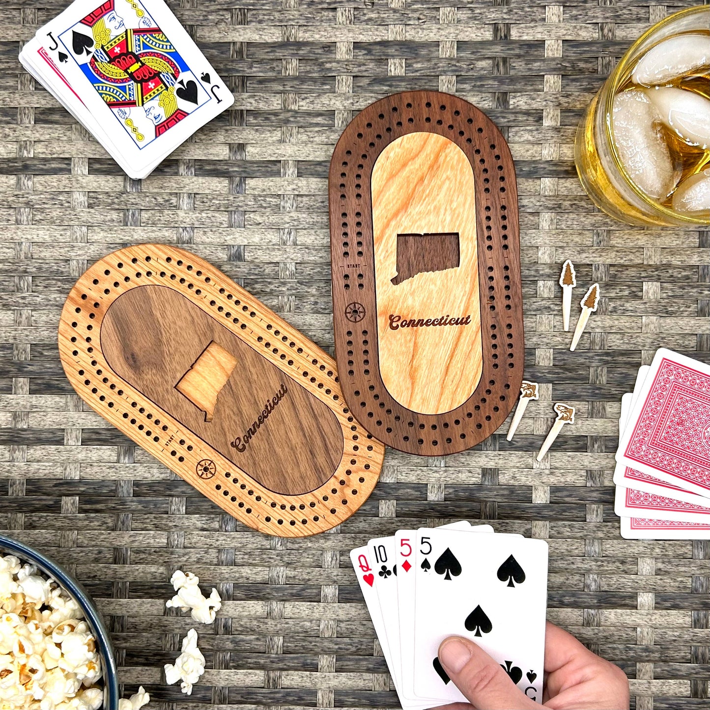 US States Mini Travel Cribbage Board Set with Custom Pegs