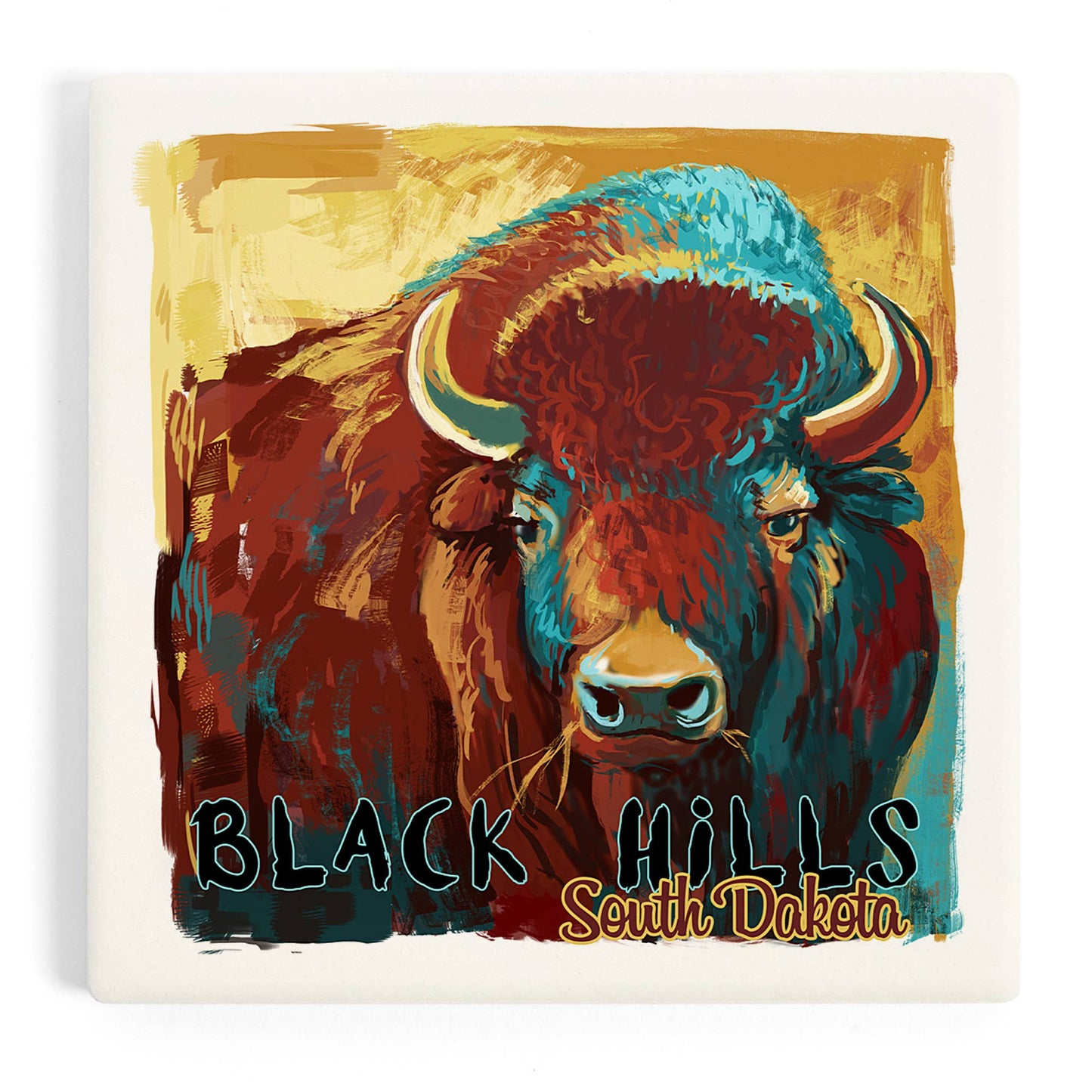 CERAMIC COASTER Black Hills, South Dakota Bison, Vivid