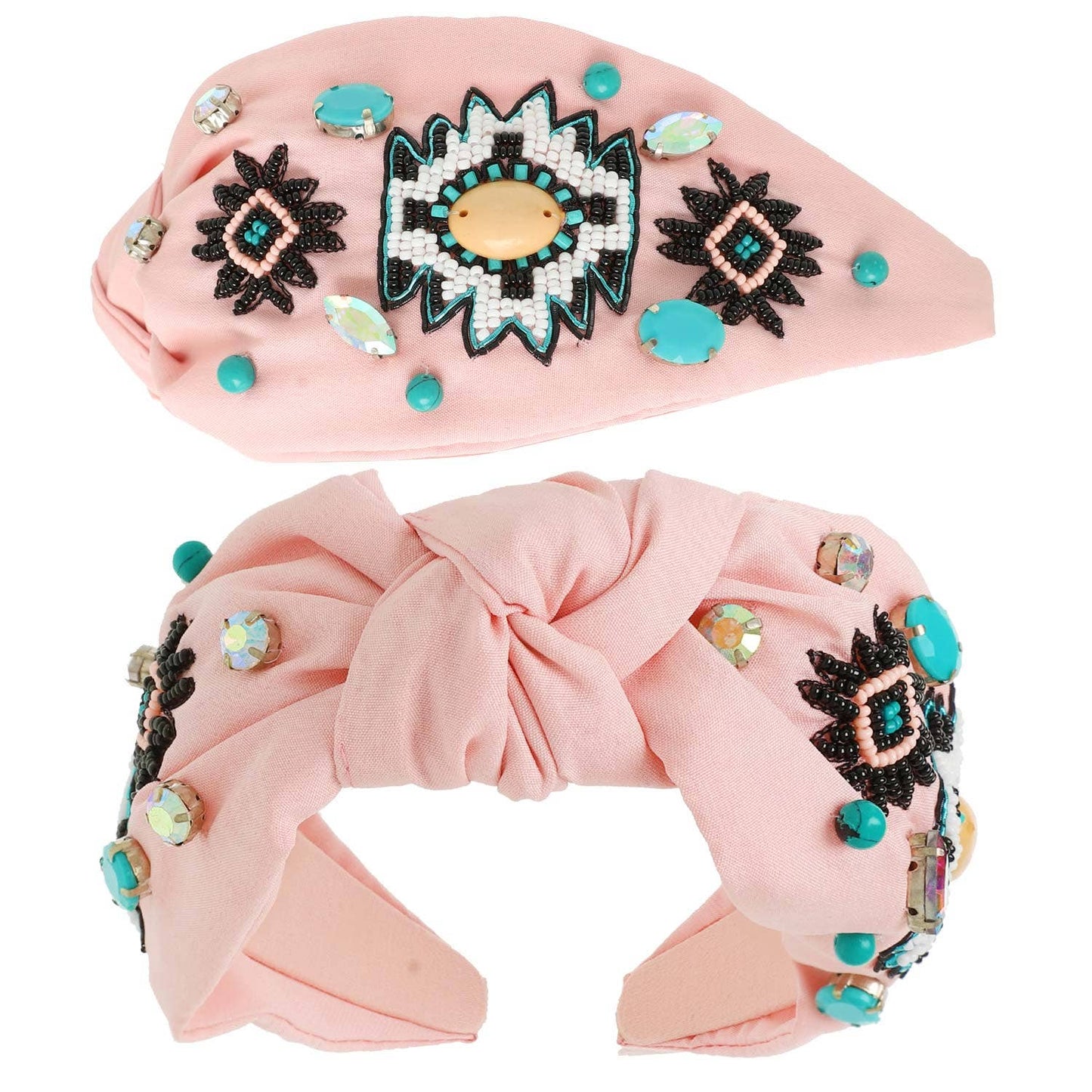 Western Aztec Design Top Knotted Beaded Headband