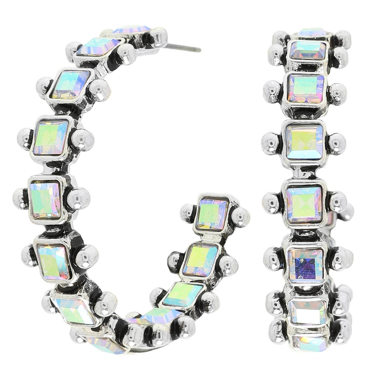 sophia collection Western Square Cut Crystal Hoop Earrings
