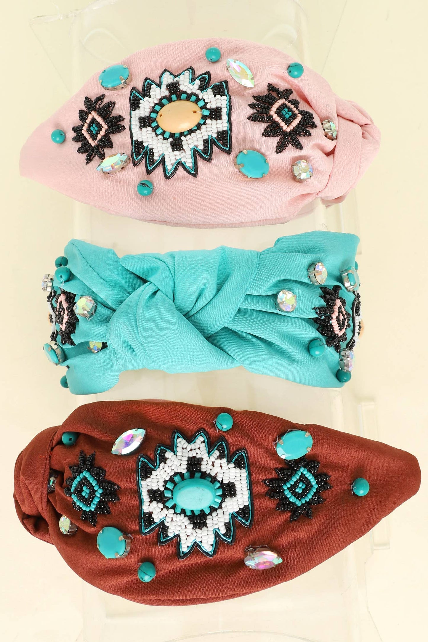 Western Aztec Design Top Knotted Beaded Headband