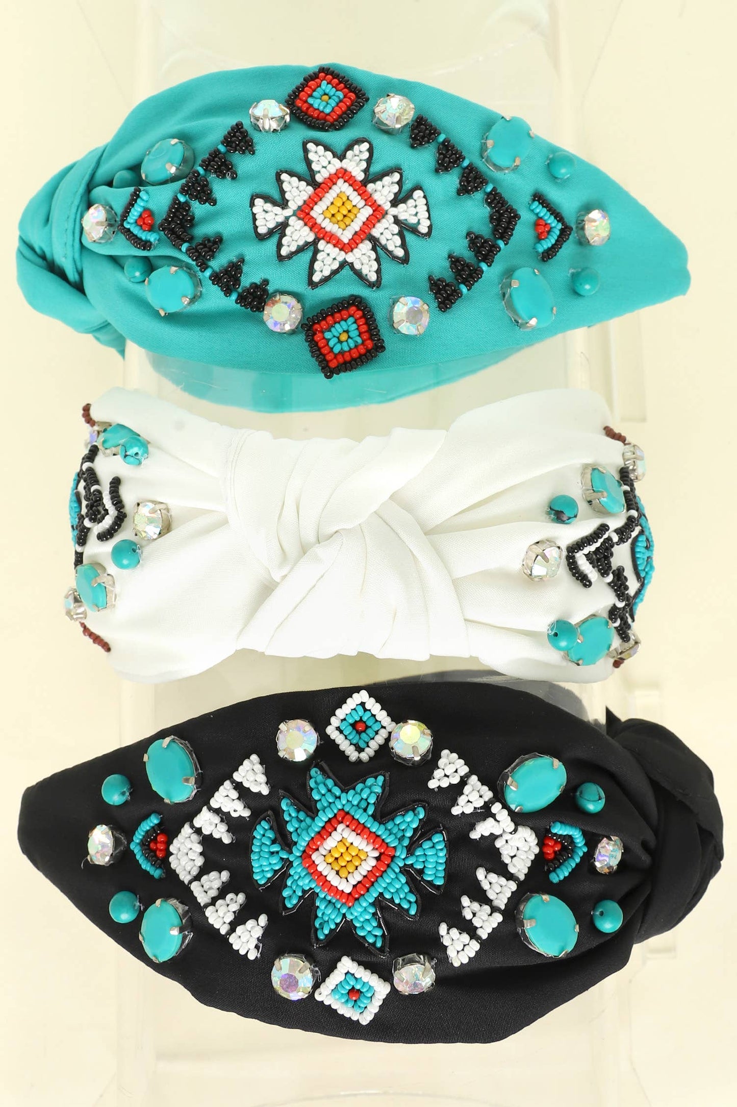 Western Aztec Design Top Knotted Beaded Headband