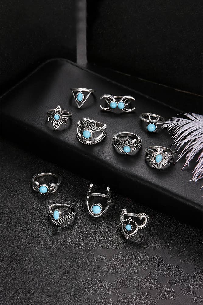 Turquoise Alloy Rings Set ZK234