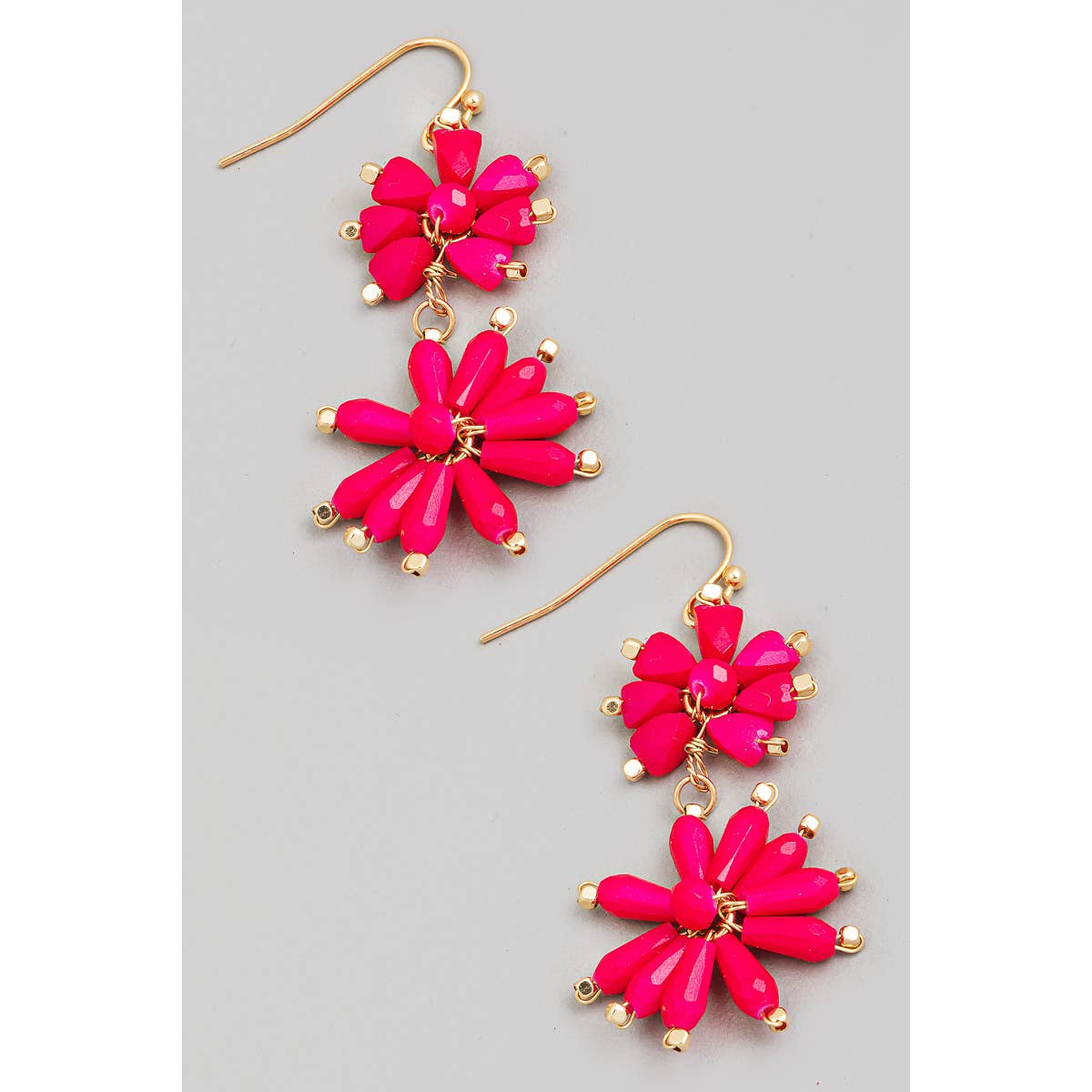 Beaded Flower Chain Dangle Earrings