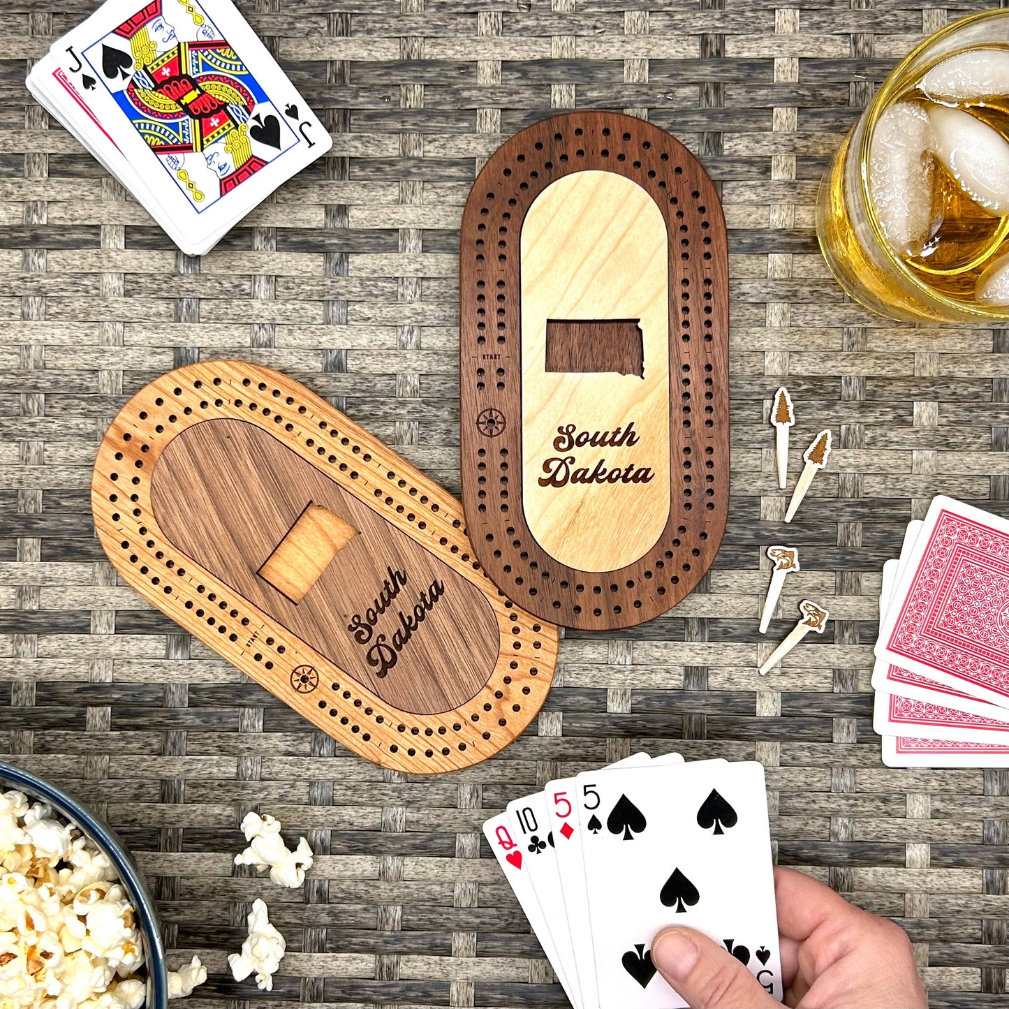 US States Mini Travel Cribbage Board Set with Custom Pegs