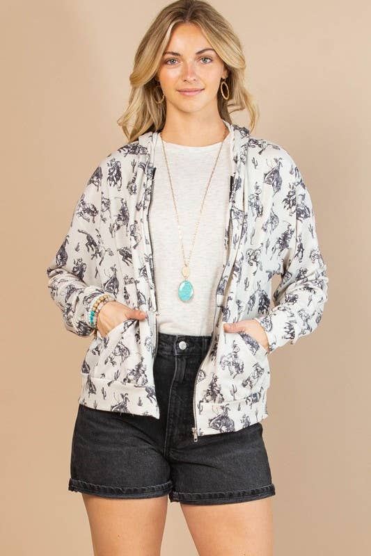 CHLOE BUCKING HORSES PRINT OPEN FRONT ZIPPER