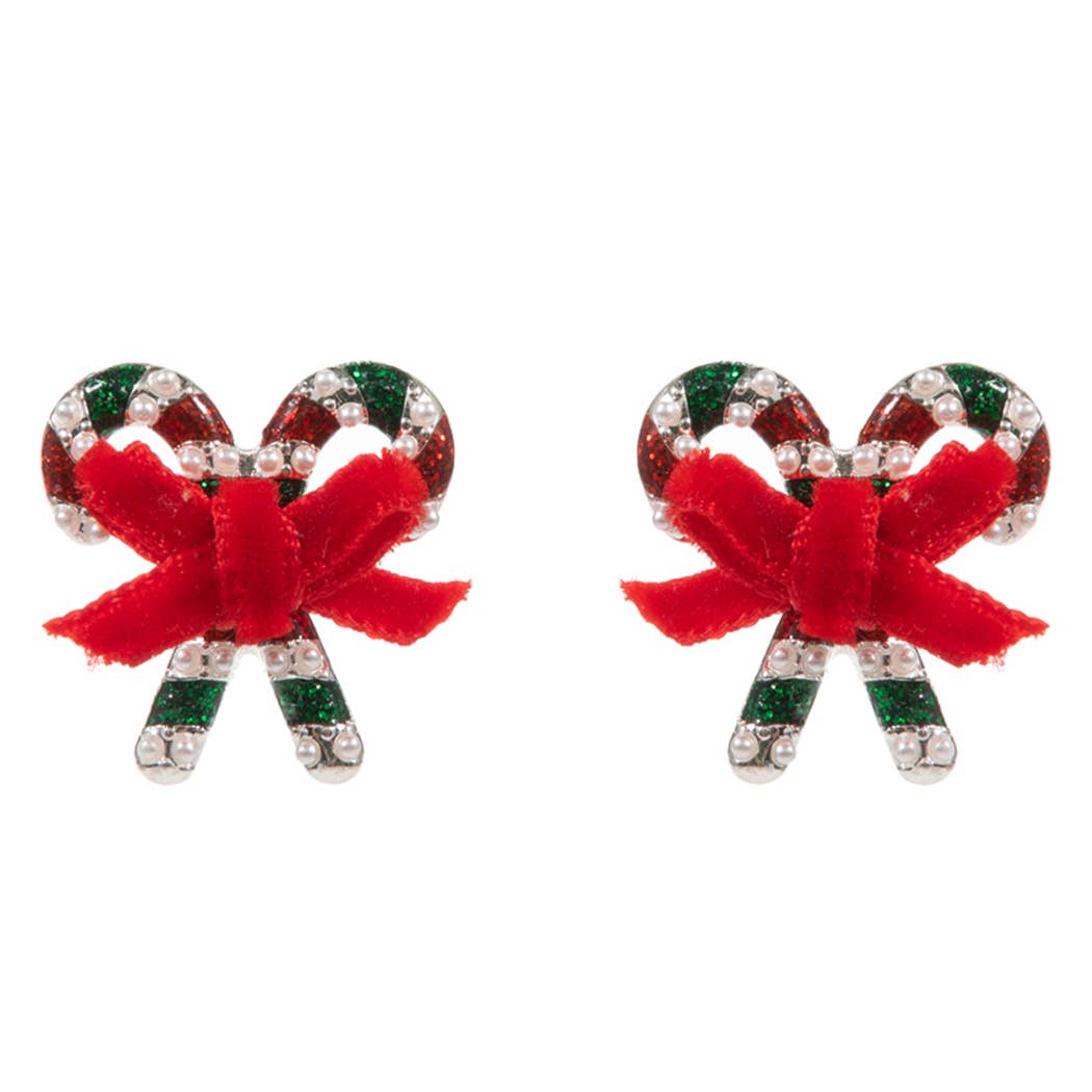 Christmas Candy Cane Shape Enamel Post Earrings