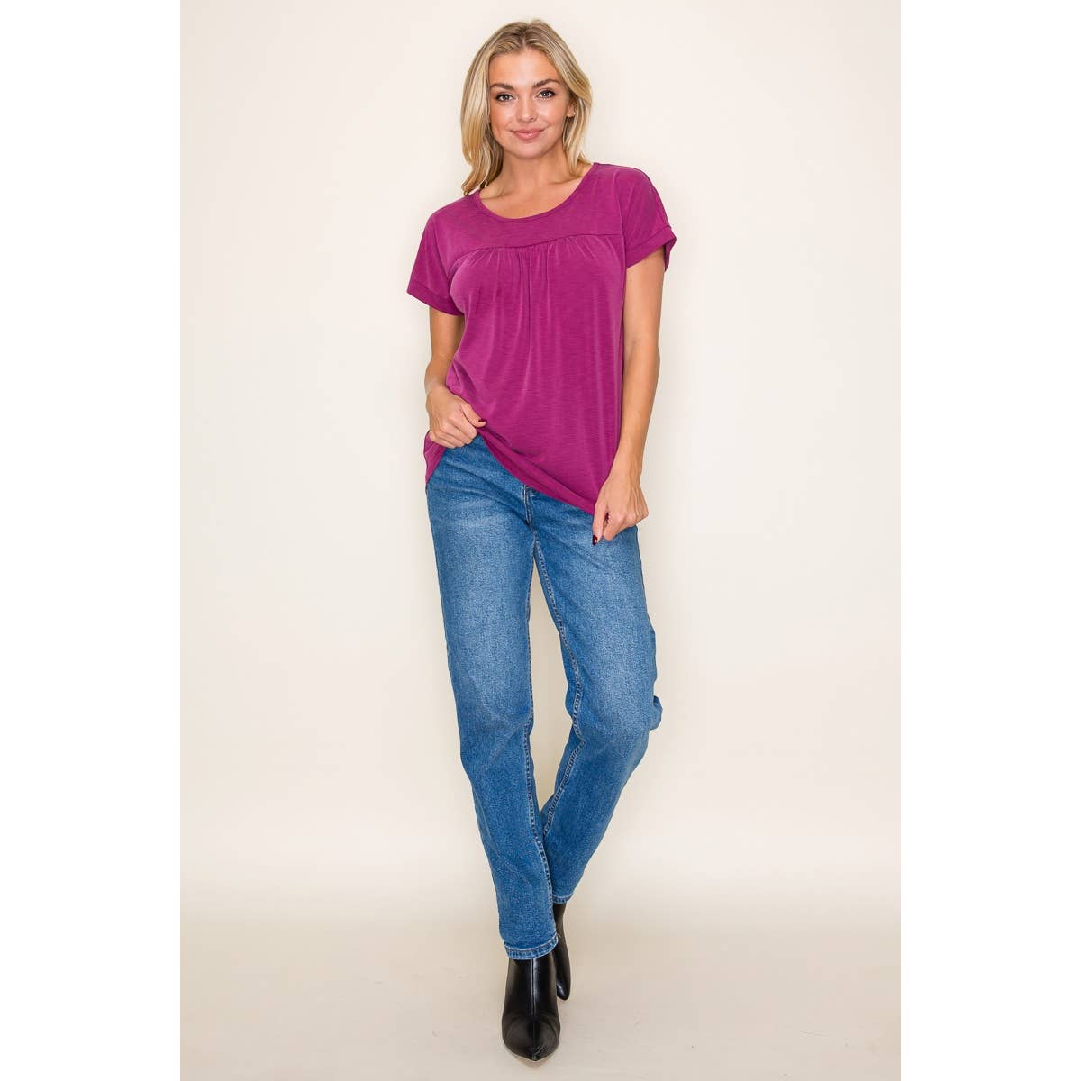 STACCATO GATHERED CHEST SLUBBED JERSEY TOP