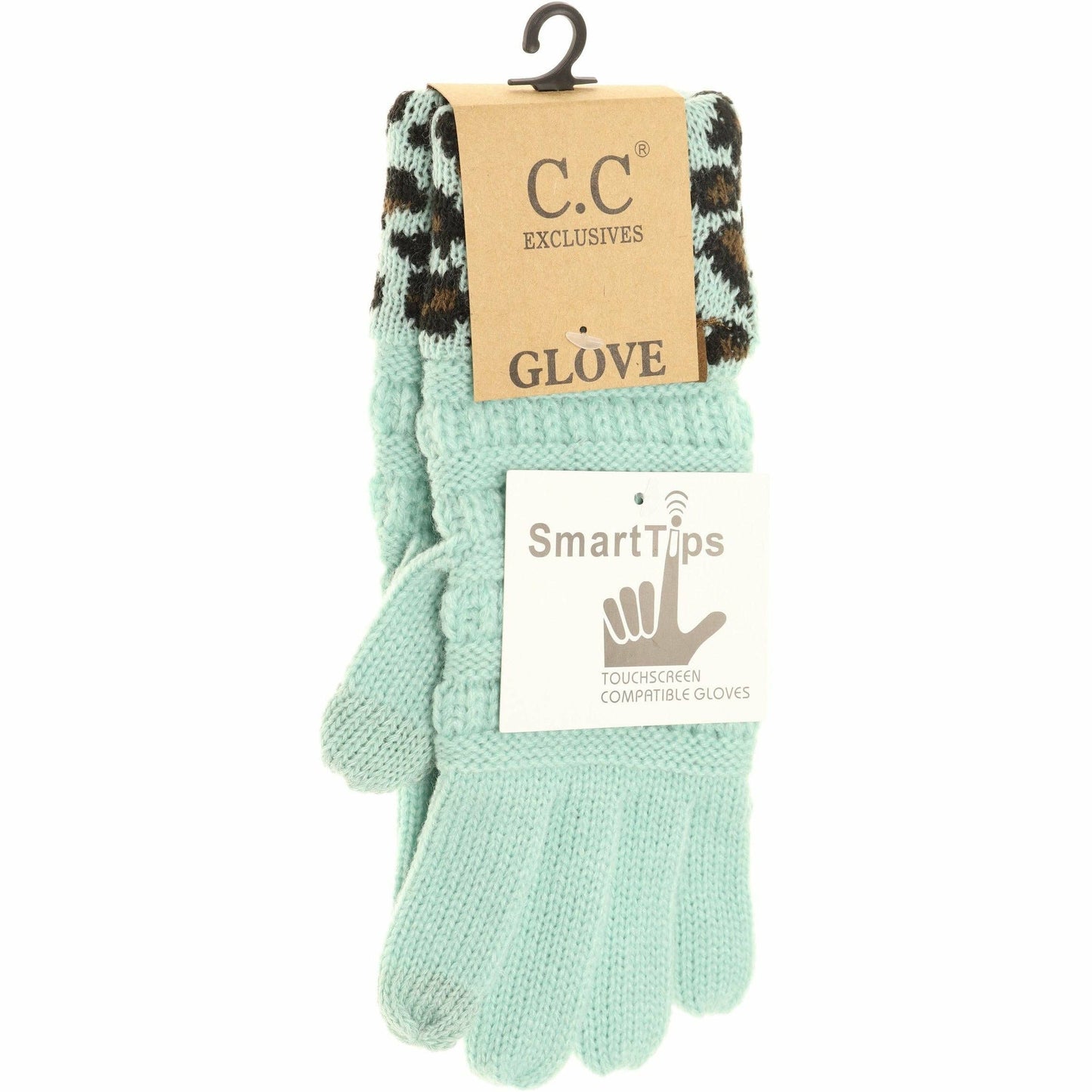 Solid Cable Knit Leopard Cuff CC Gloves G80