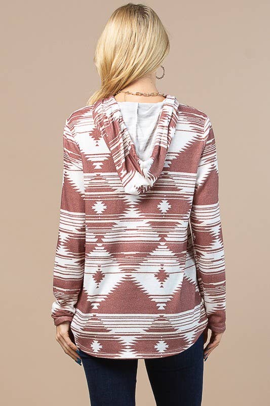 AVERY FINLEY GEO aztec PRINT ULTRA SOFT HACCI HOODIE
