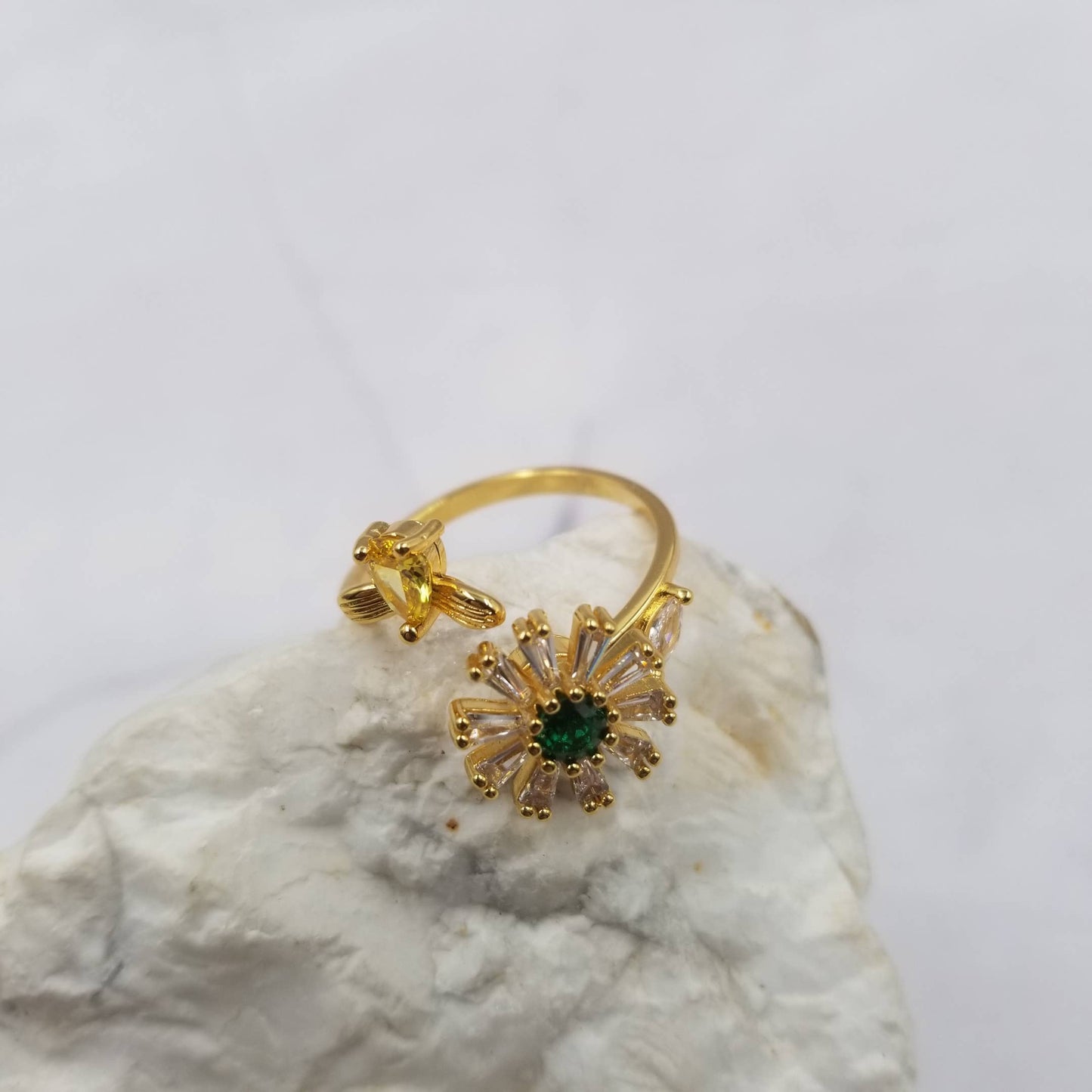 Crystal Sunflower Anxiety Rings - Adjustable fidget spinner