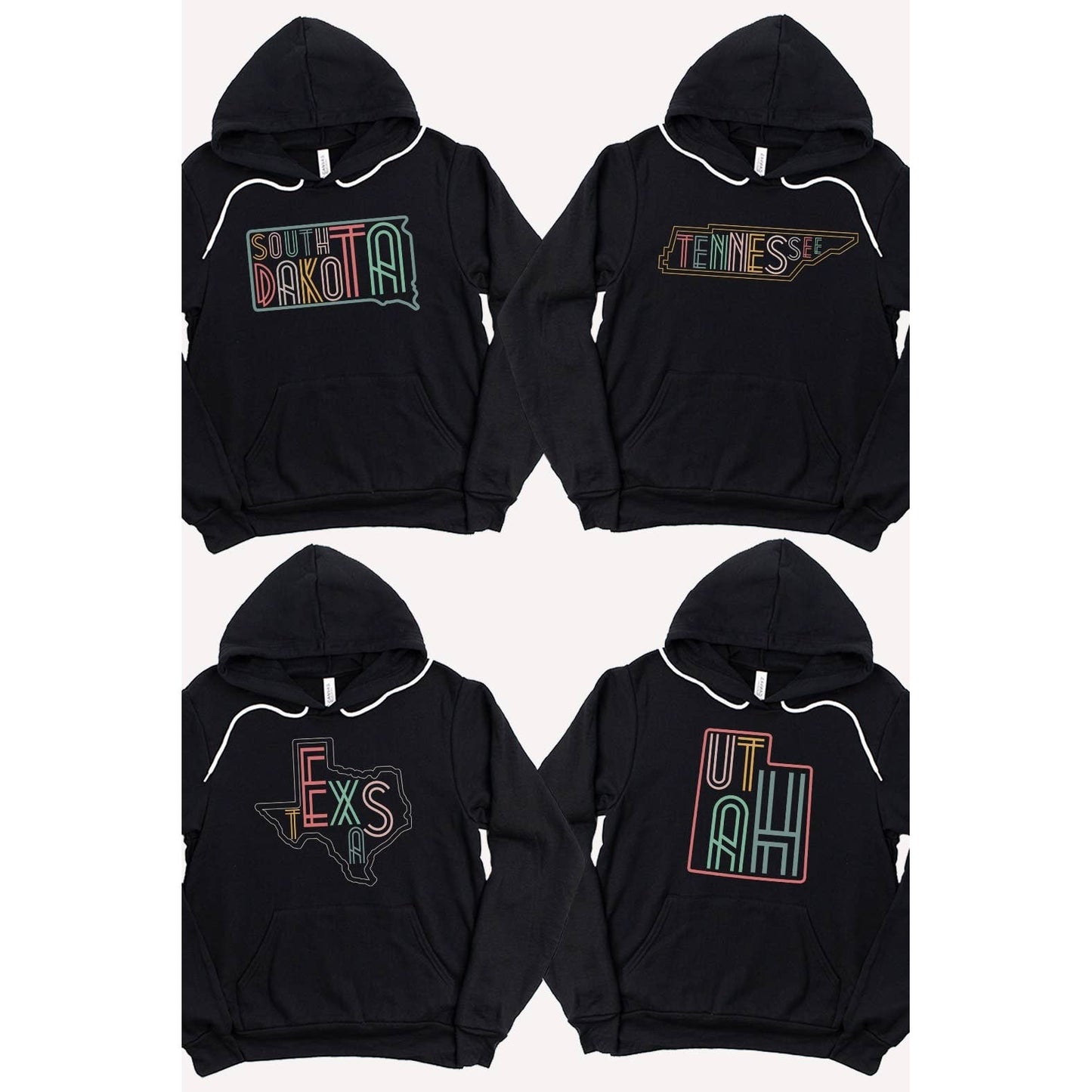SOUTH DAKOTA Neon State Shape Graphic Hoodies