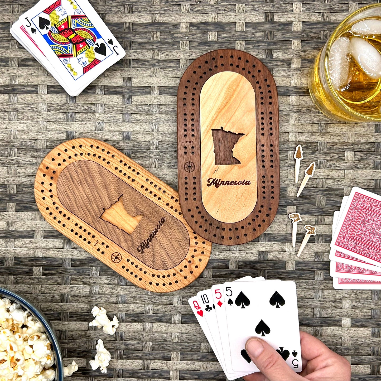 US States Mini Travel Cribbage Board Set with Custom Pegs