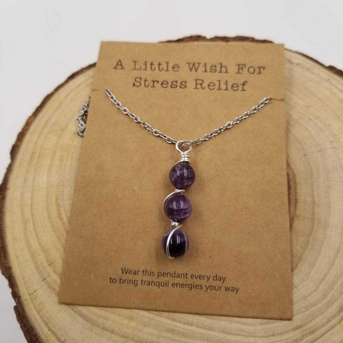 Wrapped Natural Crystal Bead Necklace With Wish Card