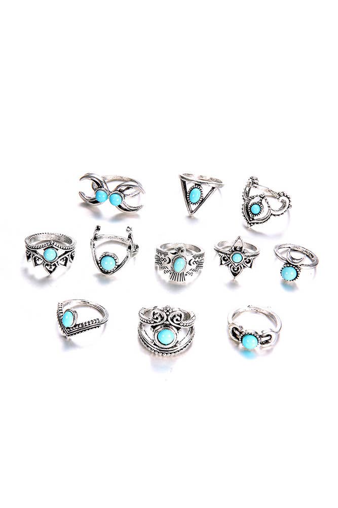 Turquoise Alloy Rings Set ZK234