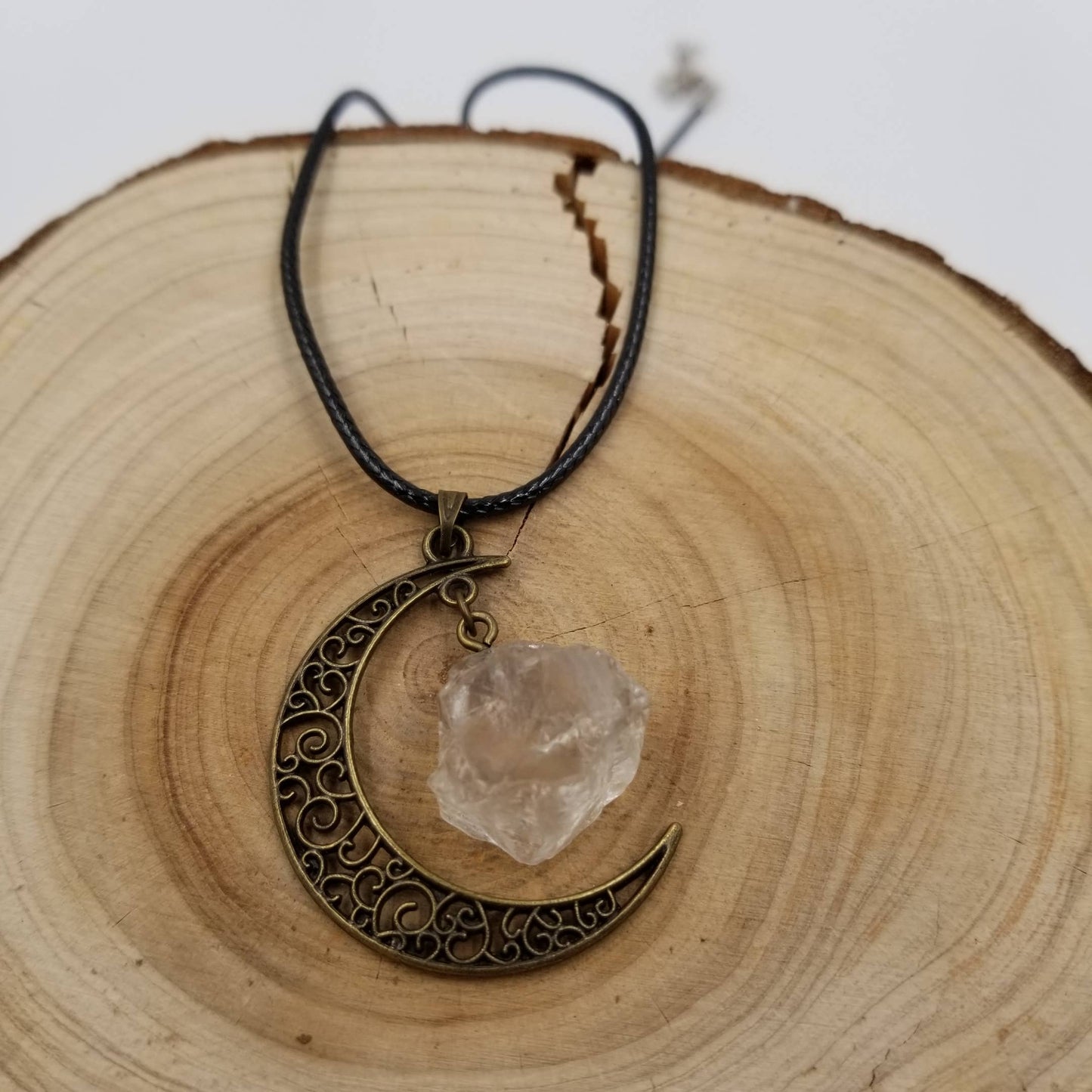 Bronze Natural Crystal Moon Pendant Necklace