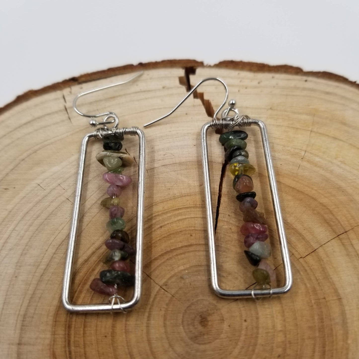 Handmade Polychrome Stone Rectangular Earrings