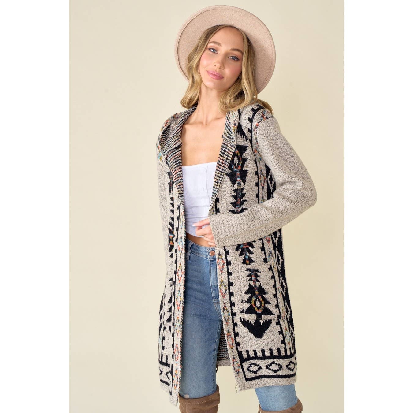 Aztec Rainbow Long Sleeve Hooded Sweater Cardigan