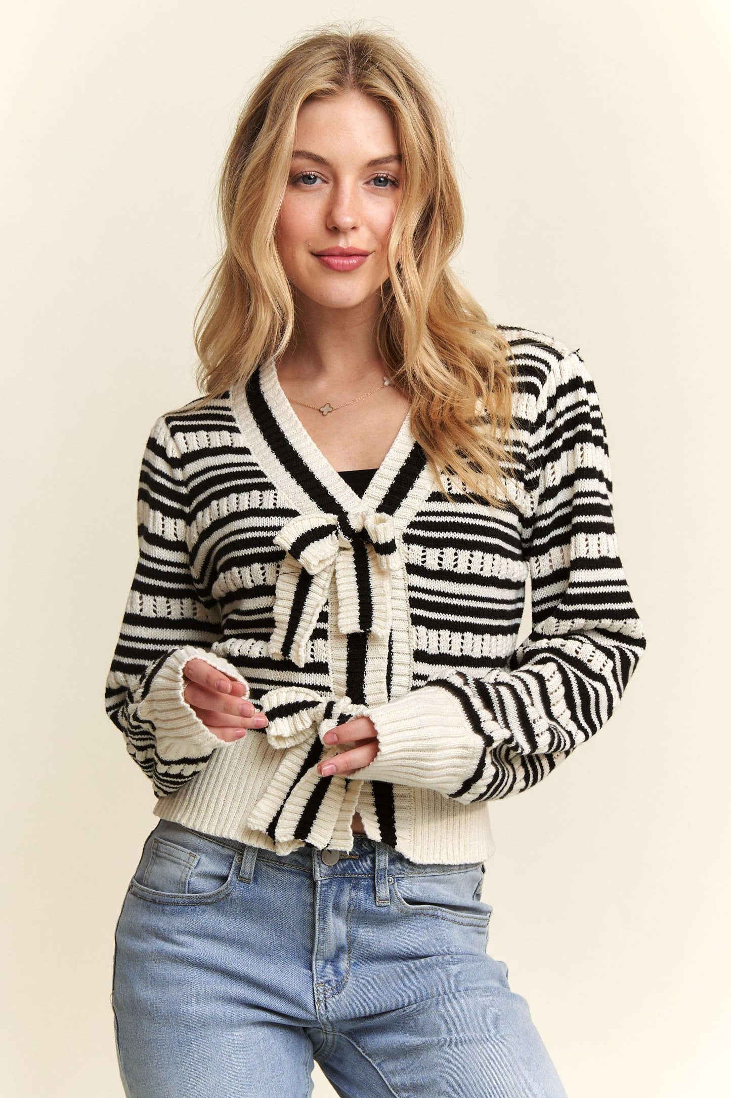 ADORA BOW TIE STRIPE SWEATER TOP