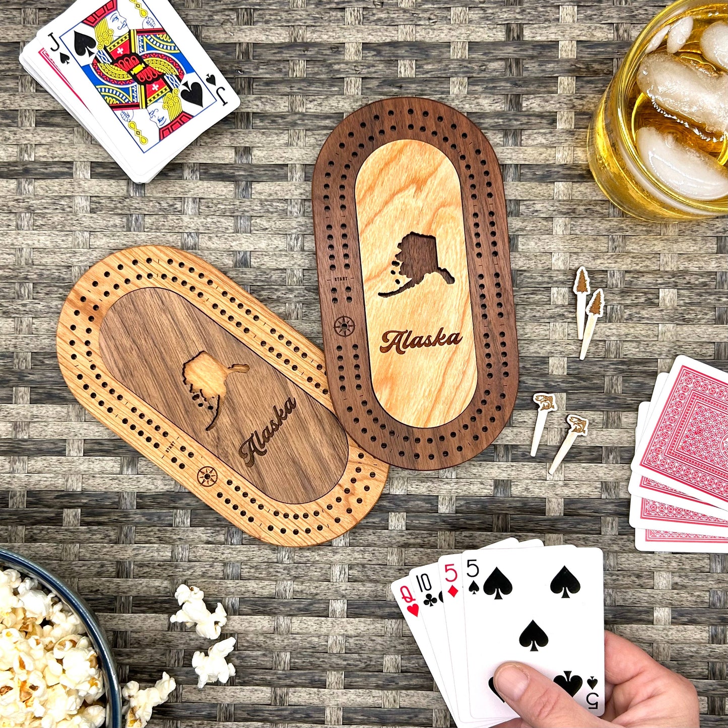 US States Mini Travel Cribbage Board Set with Custom Pegs