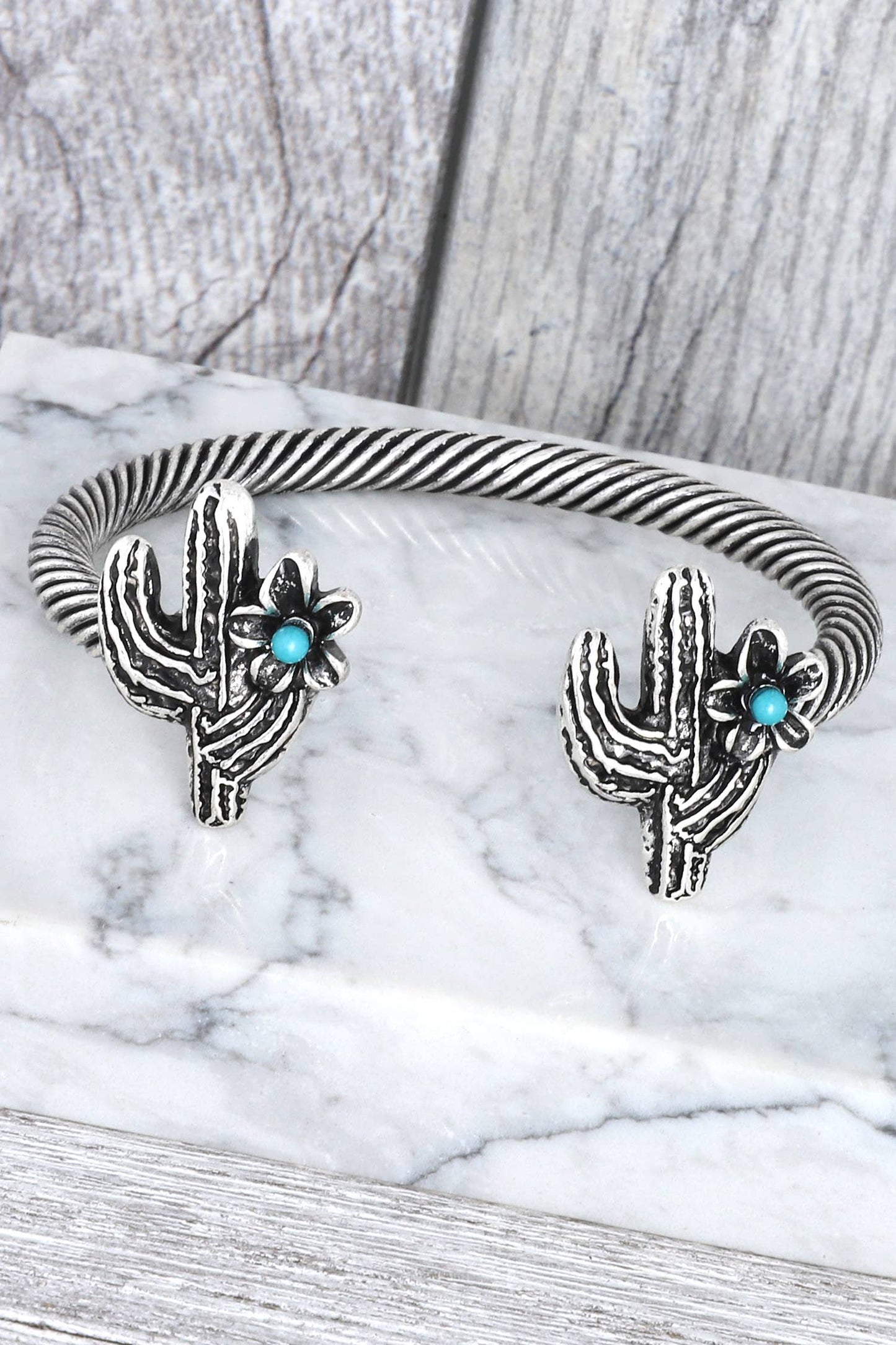 Turqoise Western Double Cactus Cable Cuff Bracelet