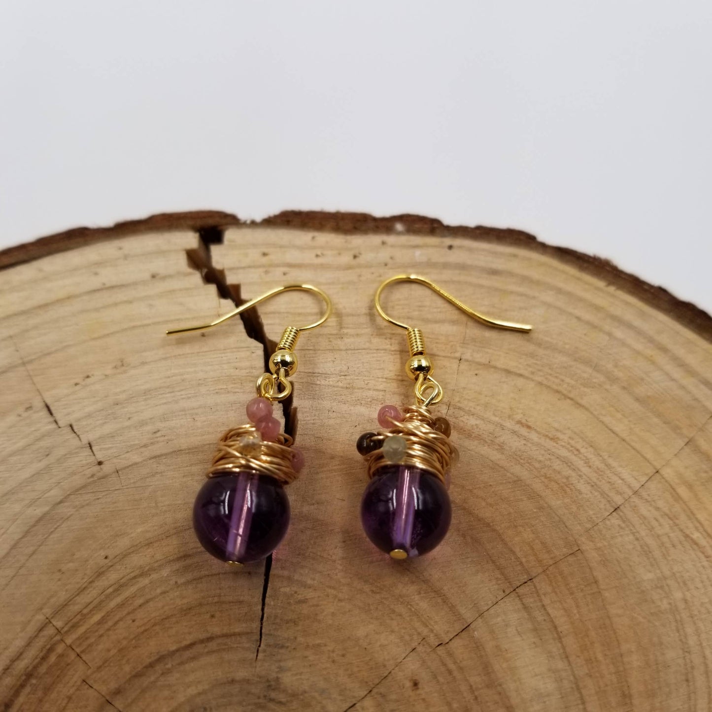 Handmade Natural Amethyst Beads Earrings