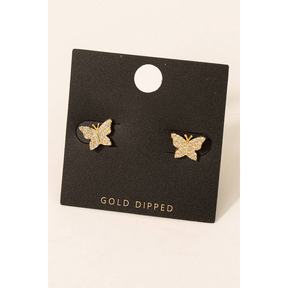 Gold Dipped Cz Pave Butterfly Stud Earrings