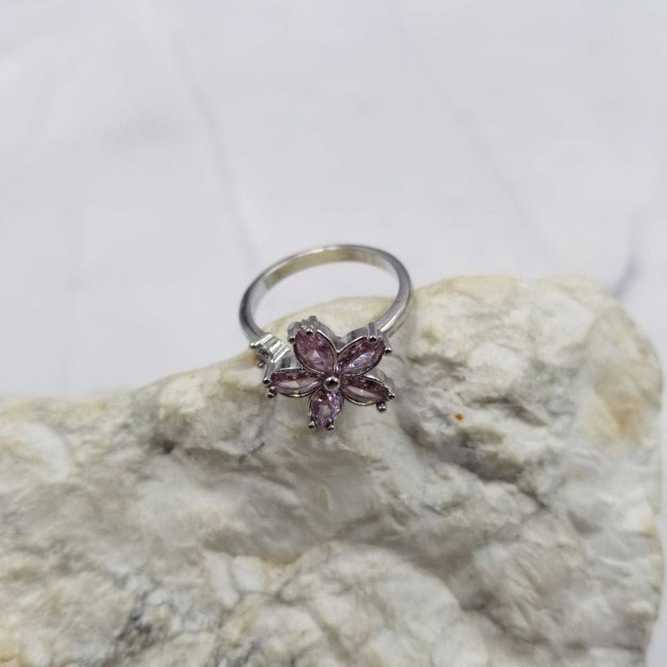 Rhinestone Flower Fidget Spinner Ring