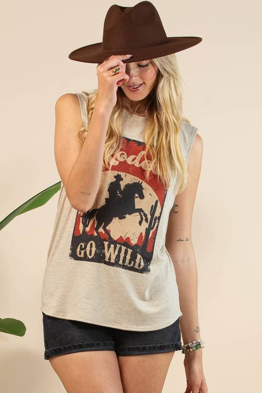 RUTH RODEO GO WILD GRAPHIC SLEEVELESS TOP