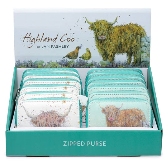 Jan Pashley Highland Coo Cow Zip Around Small Wallet Purse