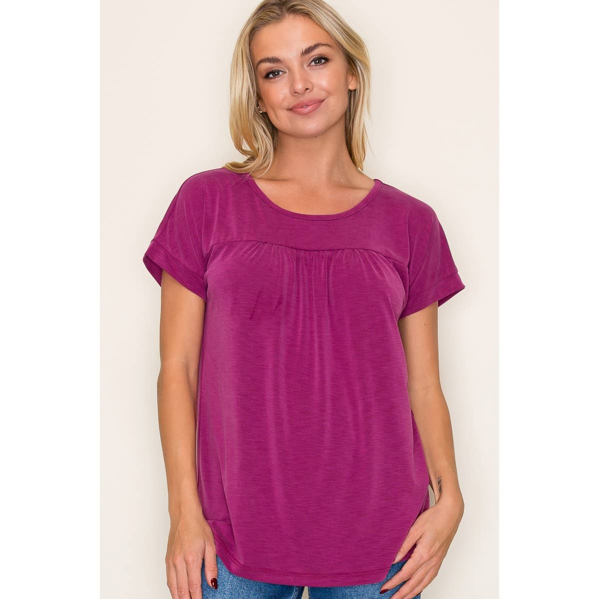 STACCATO GATHERED CHEST SLUBBED JERSEY TOP