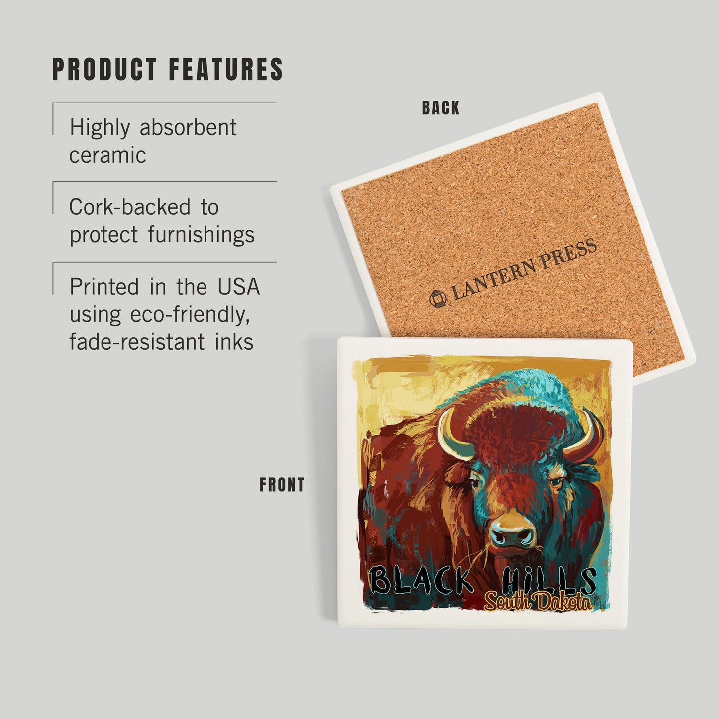 CERAMIC COASTER Black Hills, South Dakota Bison, Vivid