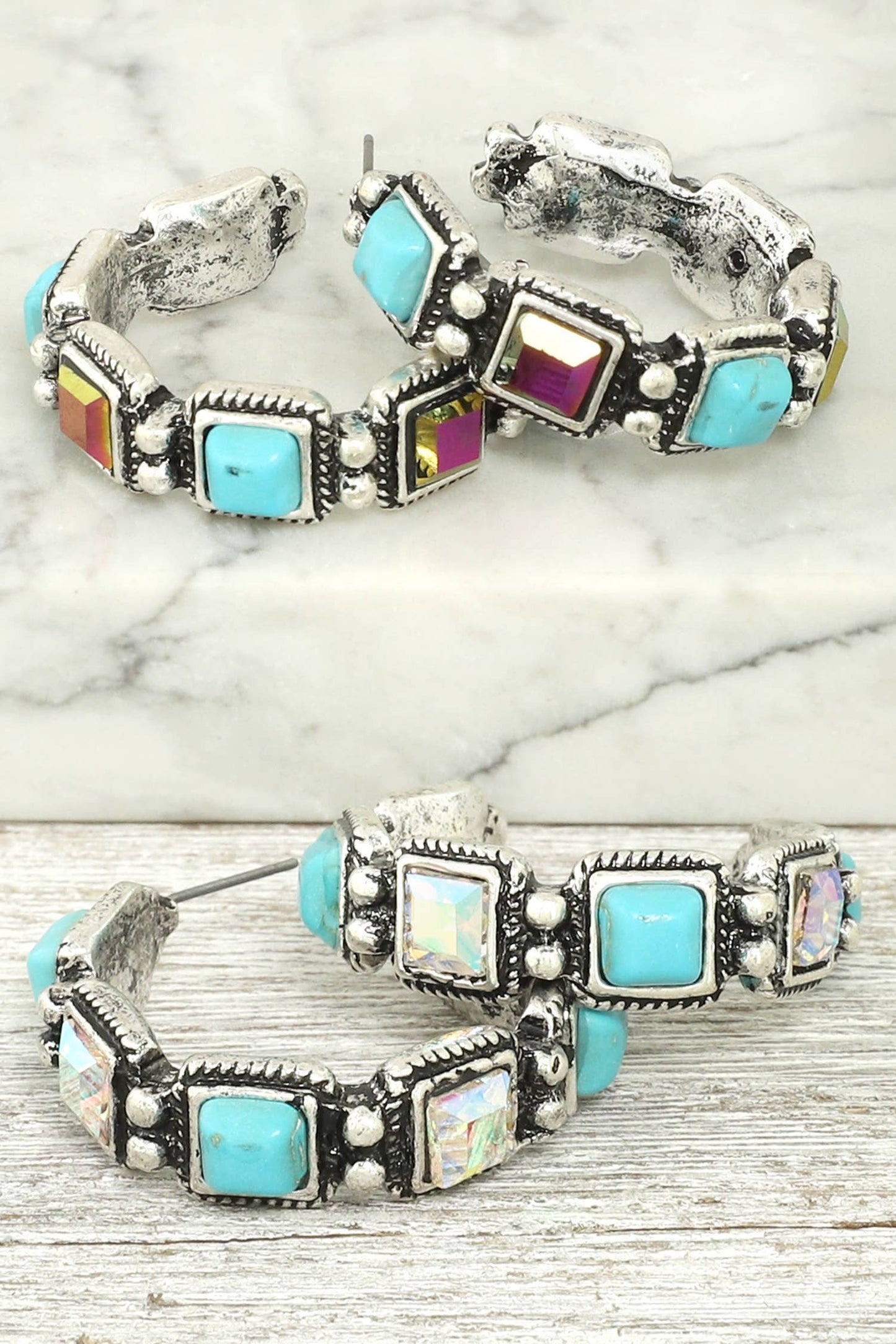 Sophia Collection Western Crystal Turquoise Hoop Earrings