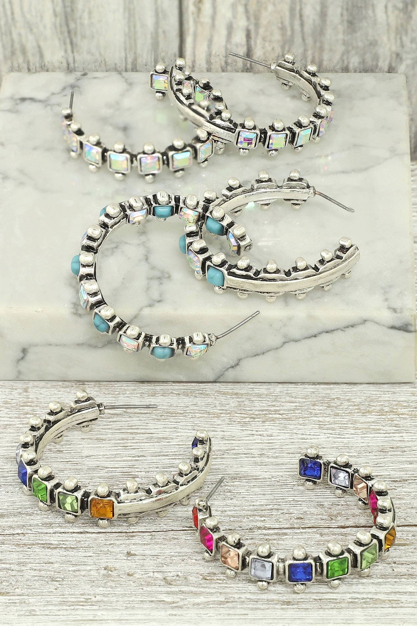 sophia collection Western Square Cut Crystal Hoop Earrings