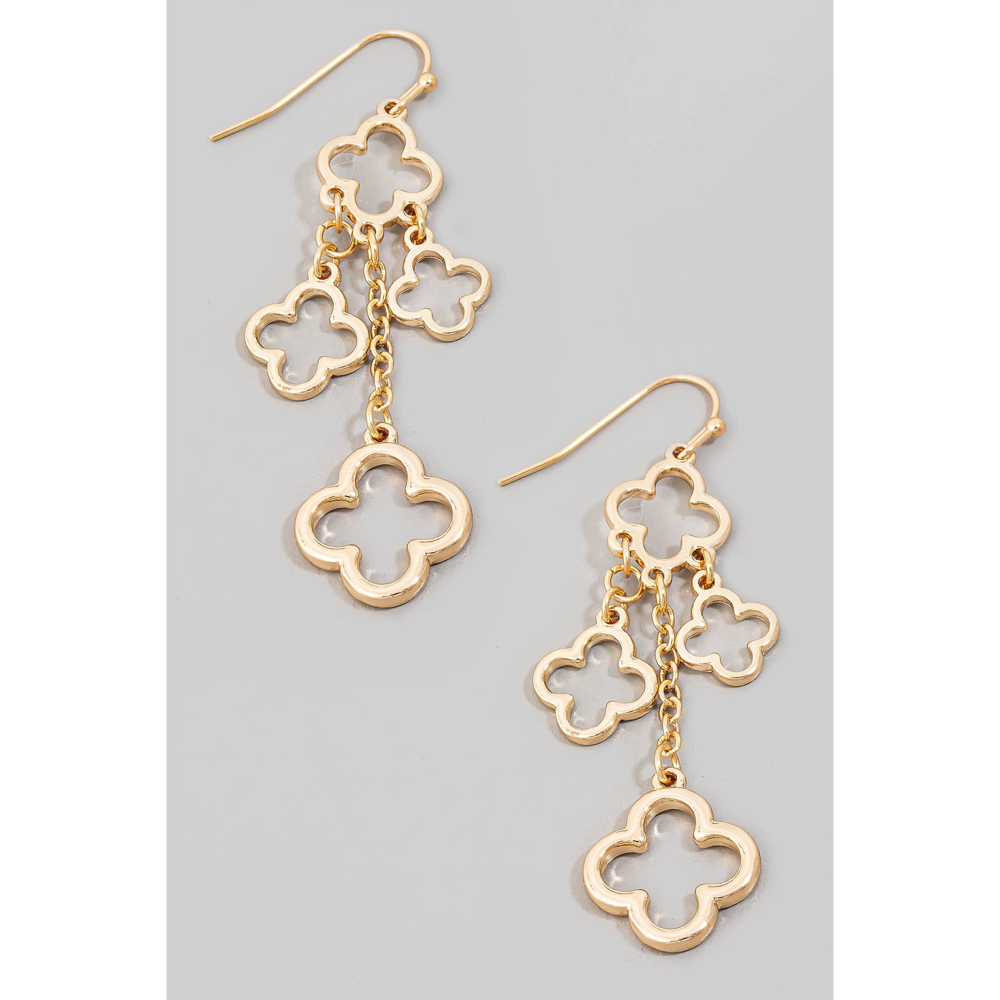 Metallic Clover Charms Chain Dangle Earrings