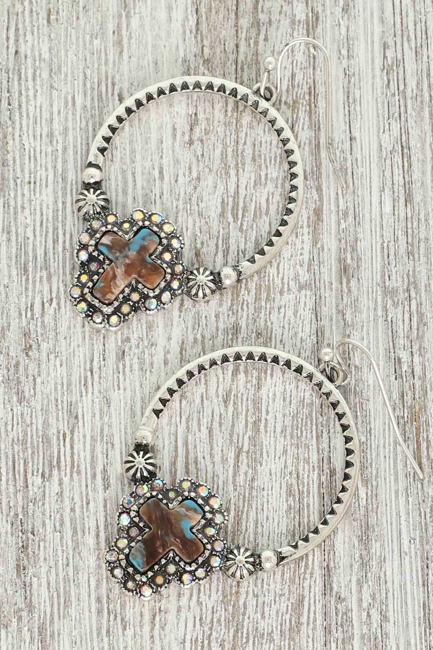 Sophia Collection Western Turquoise Cross Open Drop Earrings