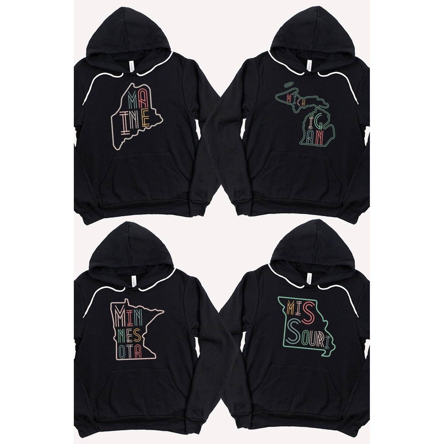 SOUTH DAKOTA Neon State Shape Graphic Hoodies