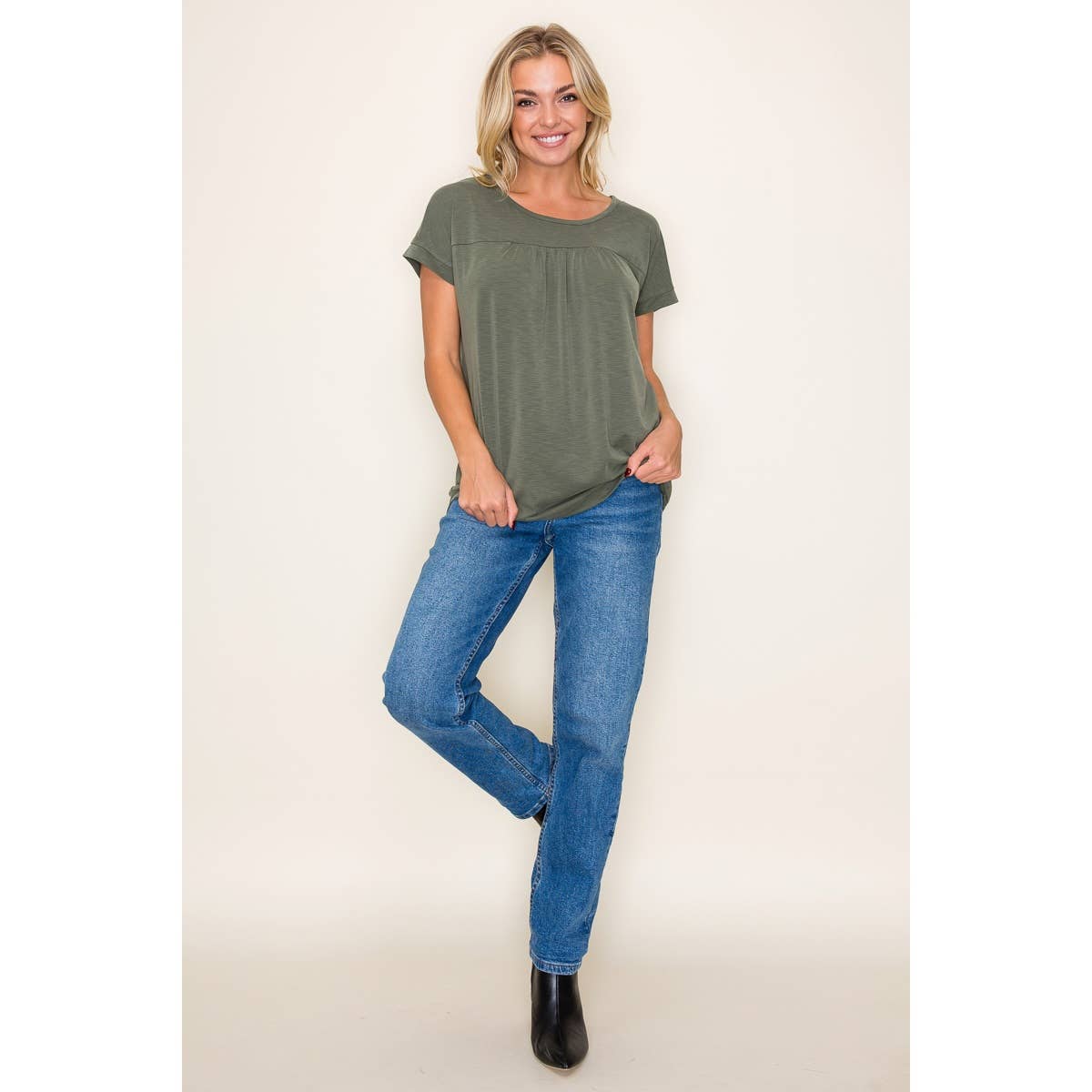 STACCATO GATHERED CHEST SLUBBED JERSEY TOP
