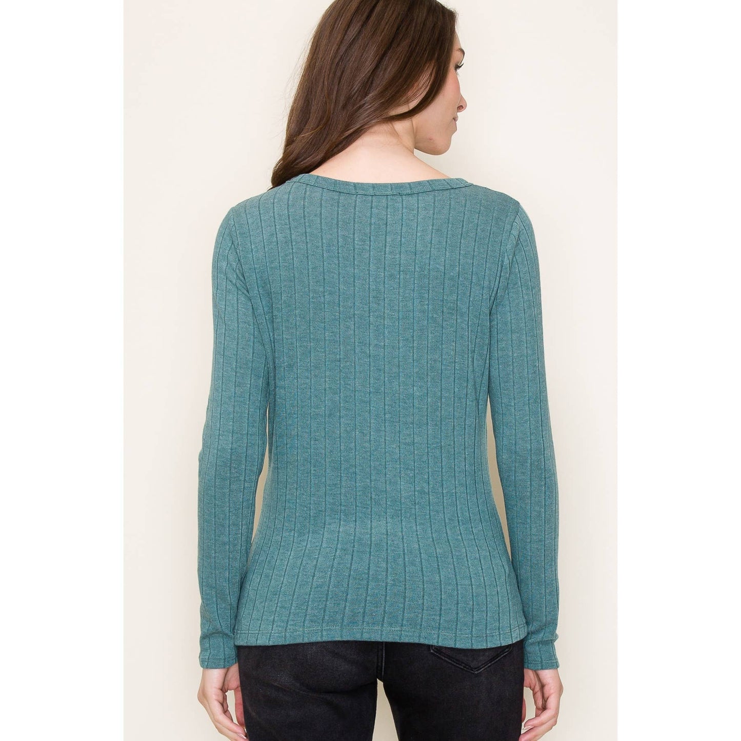 STACCATO Crew Neck Long Sleeve Wide Ribbed Basic Top