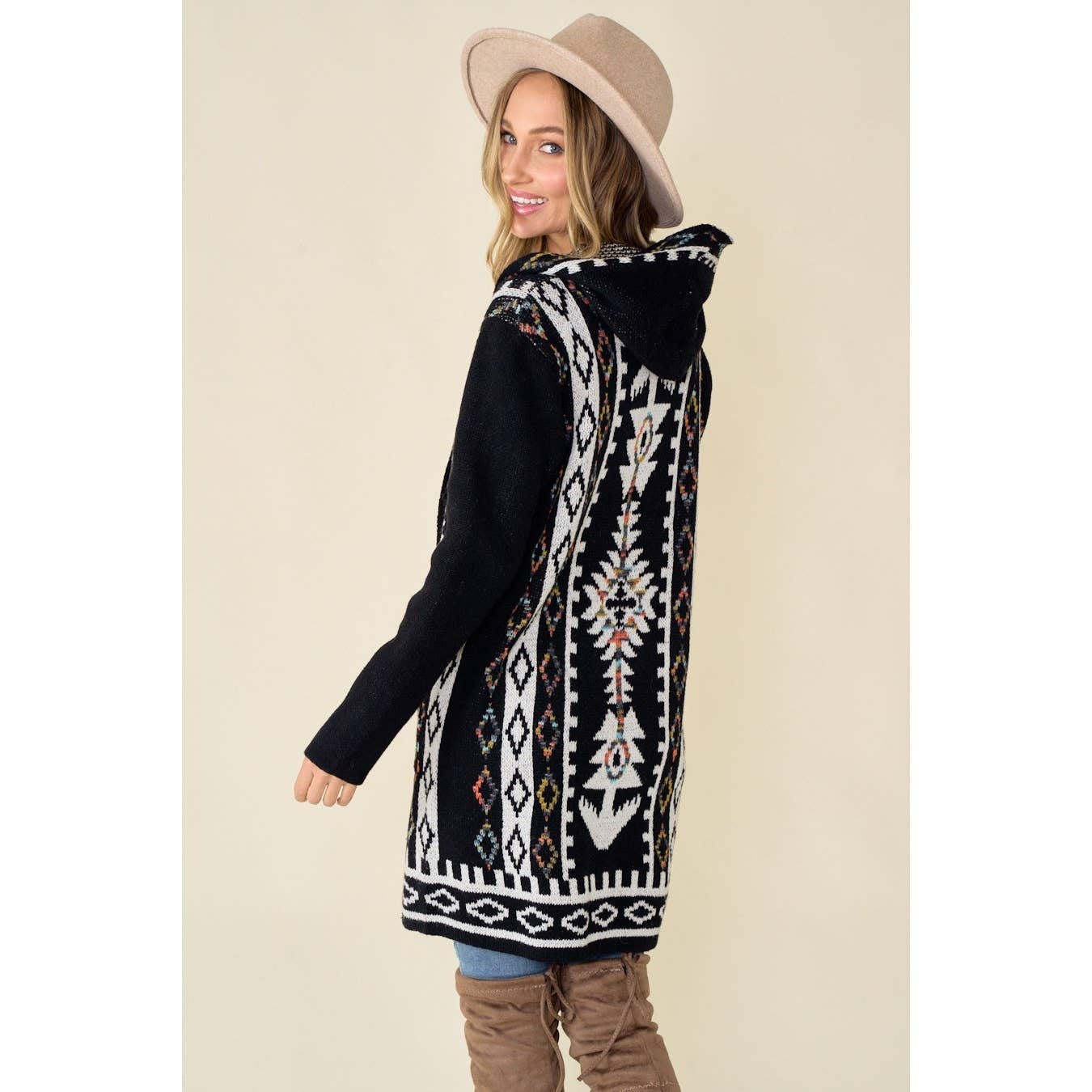 Aztec Rainbow Long Sleeve Hooded Sweater Cardigan