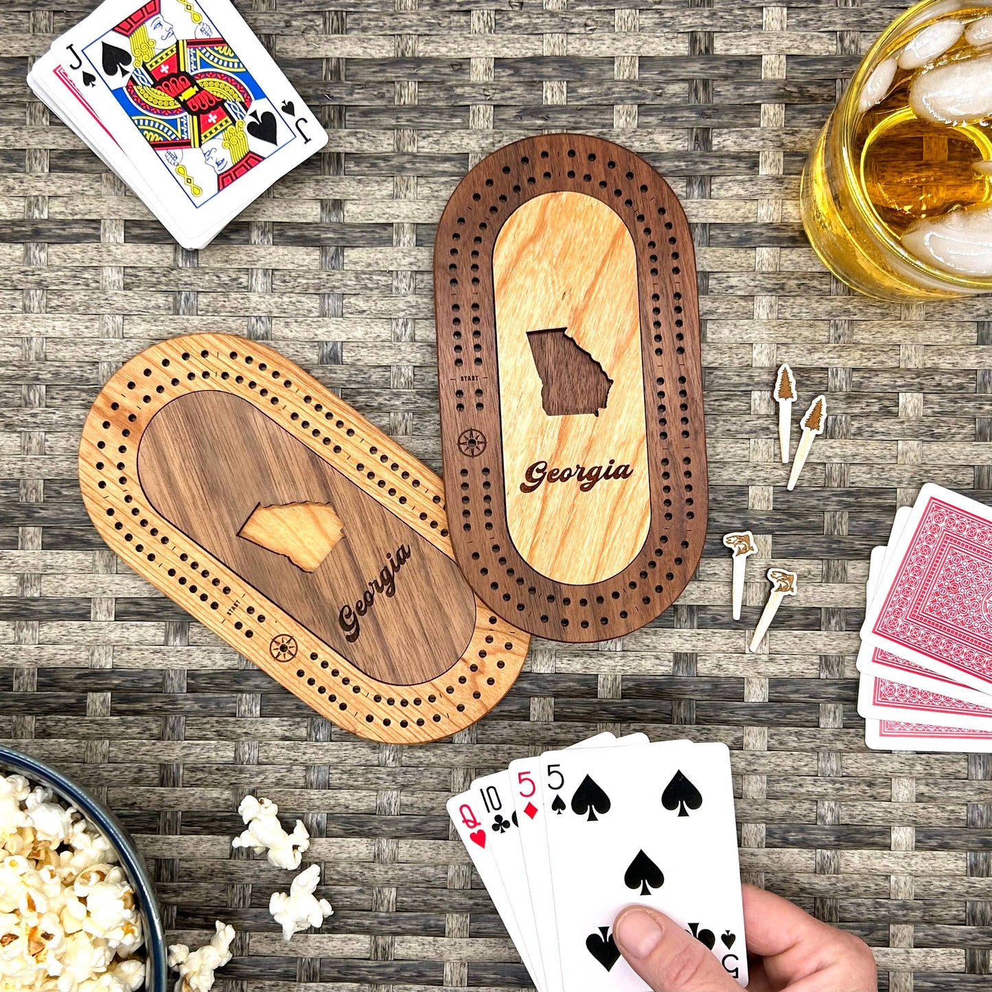 US States Mini Travel Cribbage Board Set with Custom Pegs