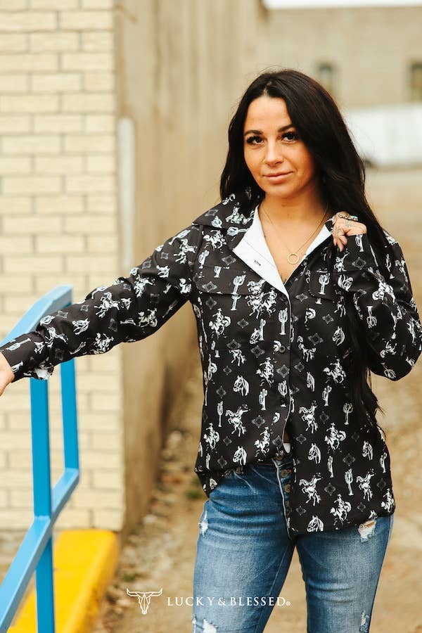 Black Ivory Western Printed Button Down Shirt