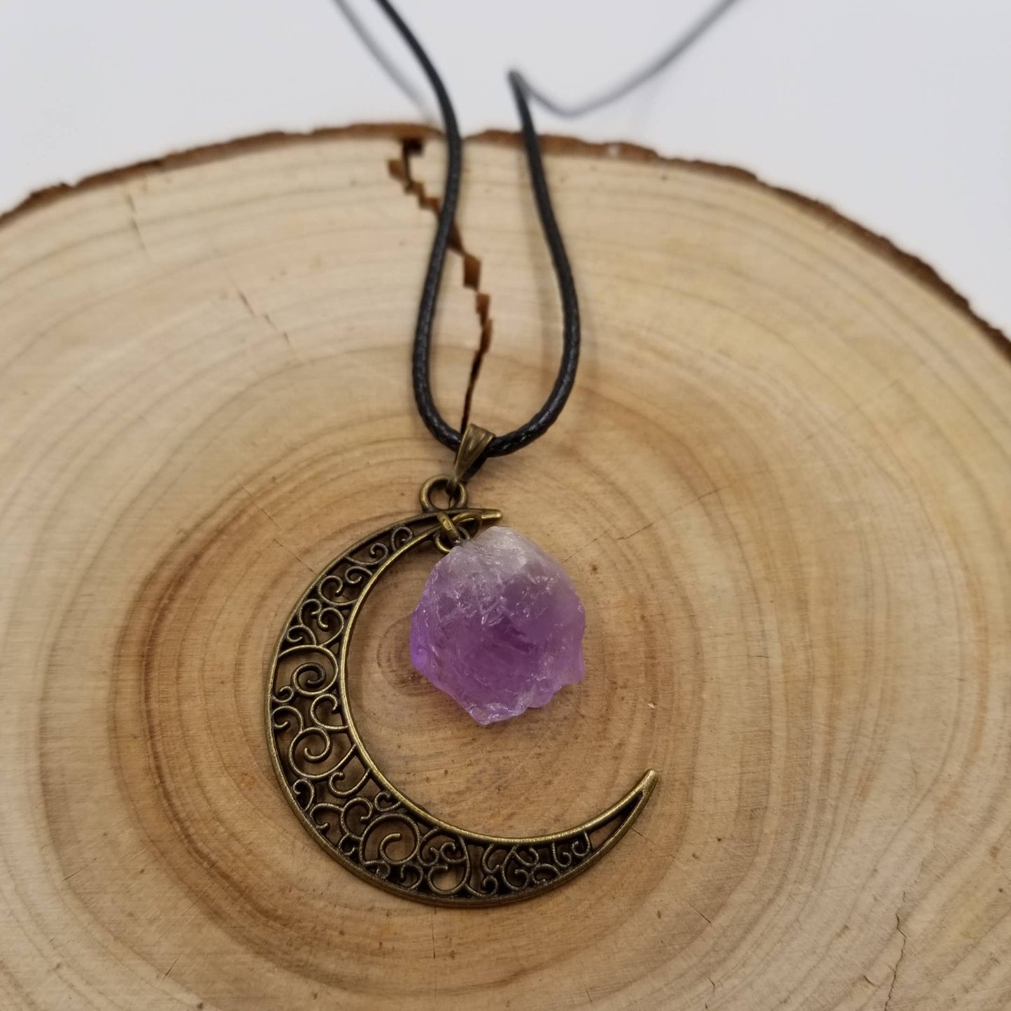 Bronze Natural Crystal Moon Pendant Necklace