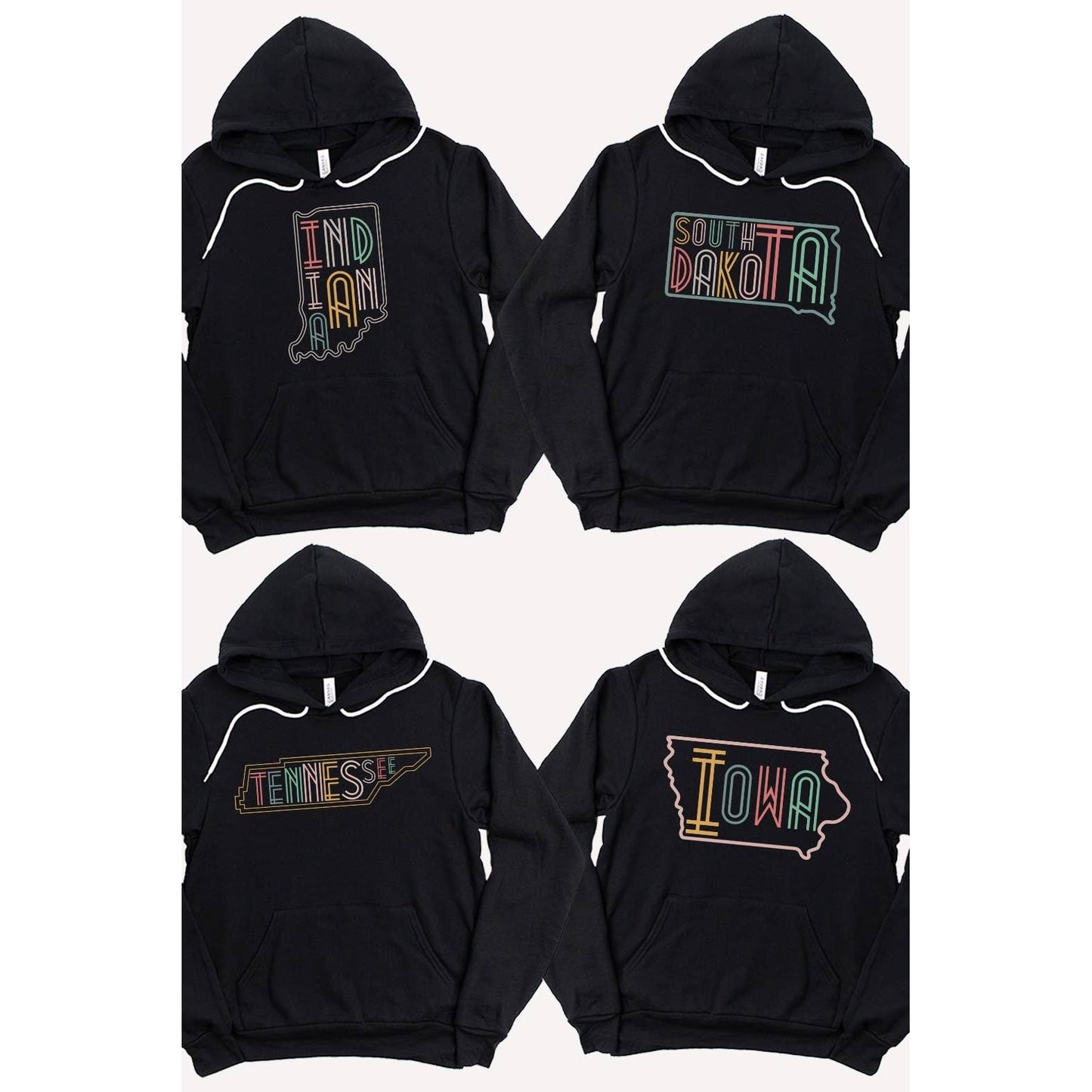 SOUTH DAKOTA Neon State Shape Graphic Hoodies