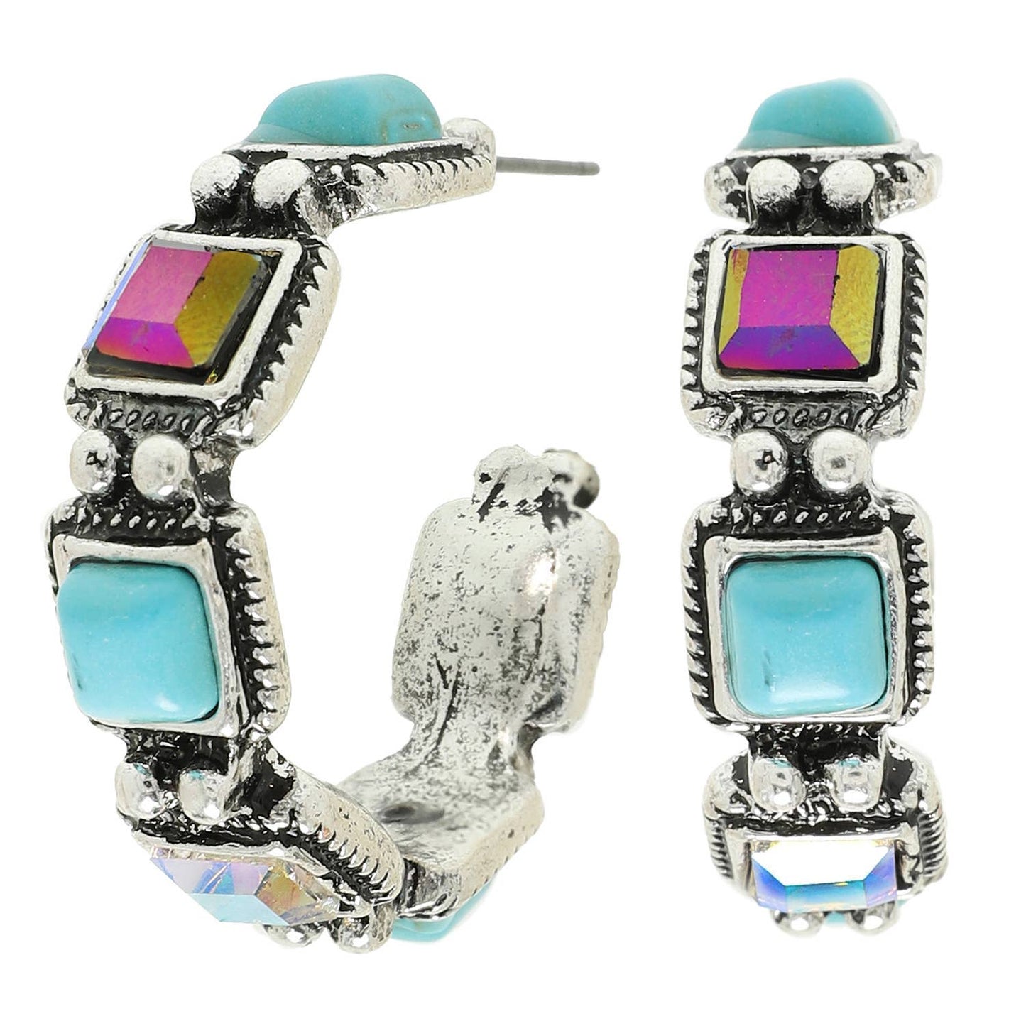 Sophia Collection Western Crystal Turquoise Hoop Earrings