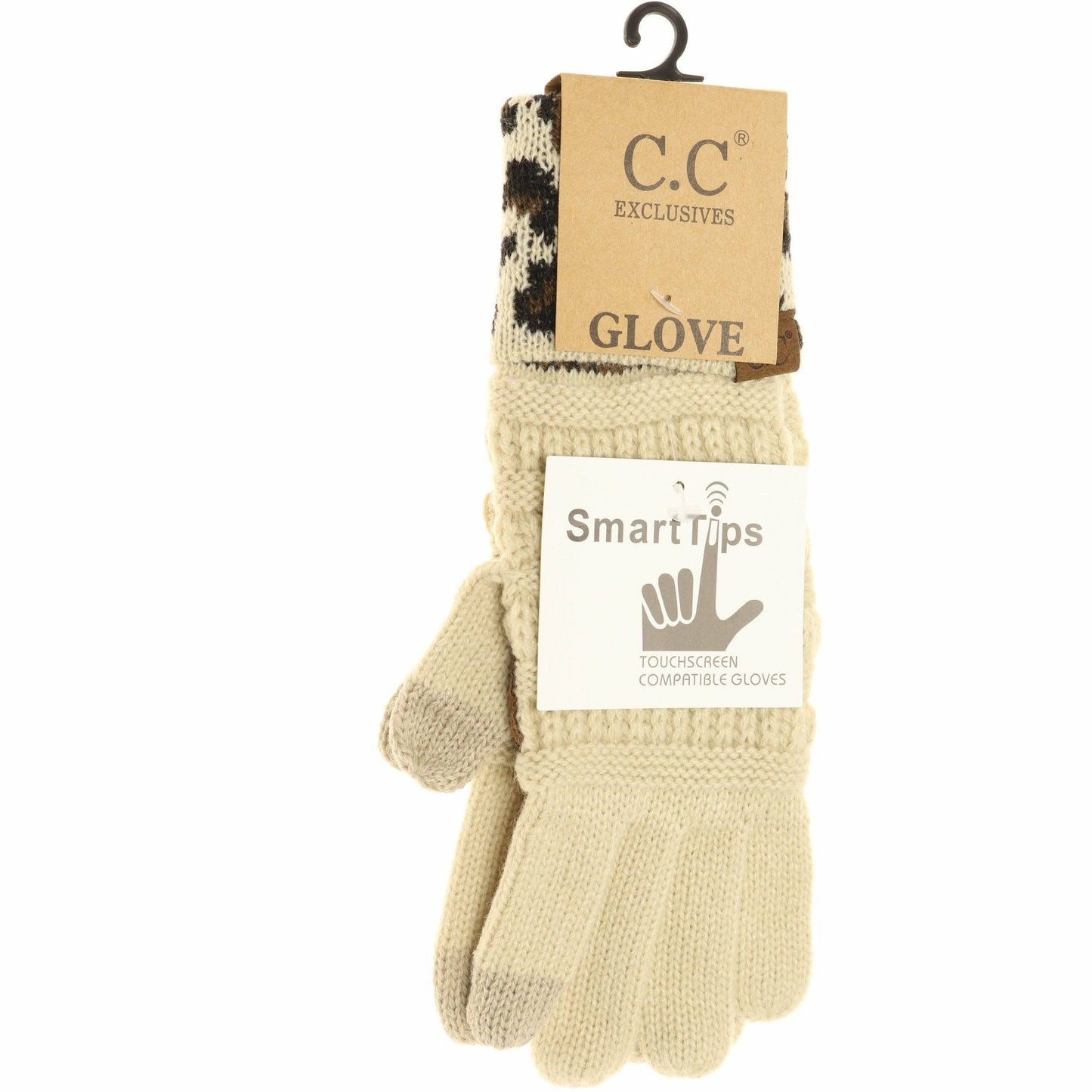 Solid Cable Knit Leopard Cuff CC Gloves G80