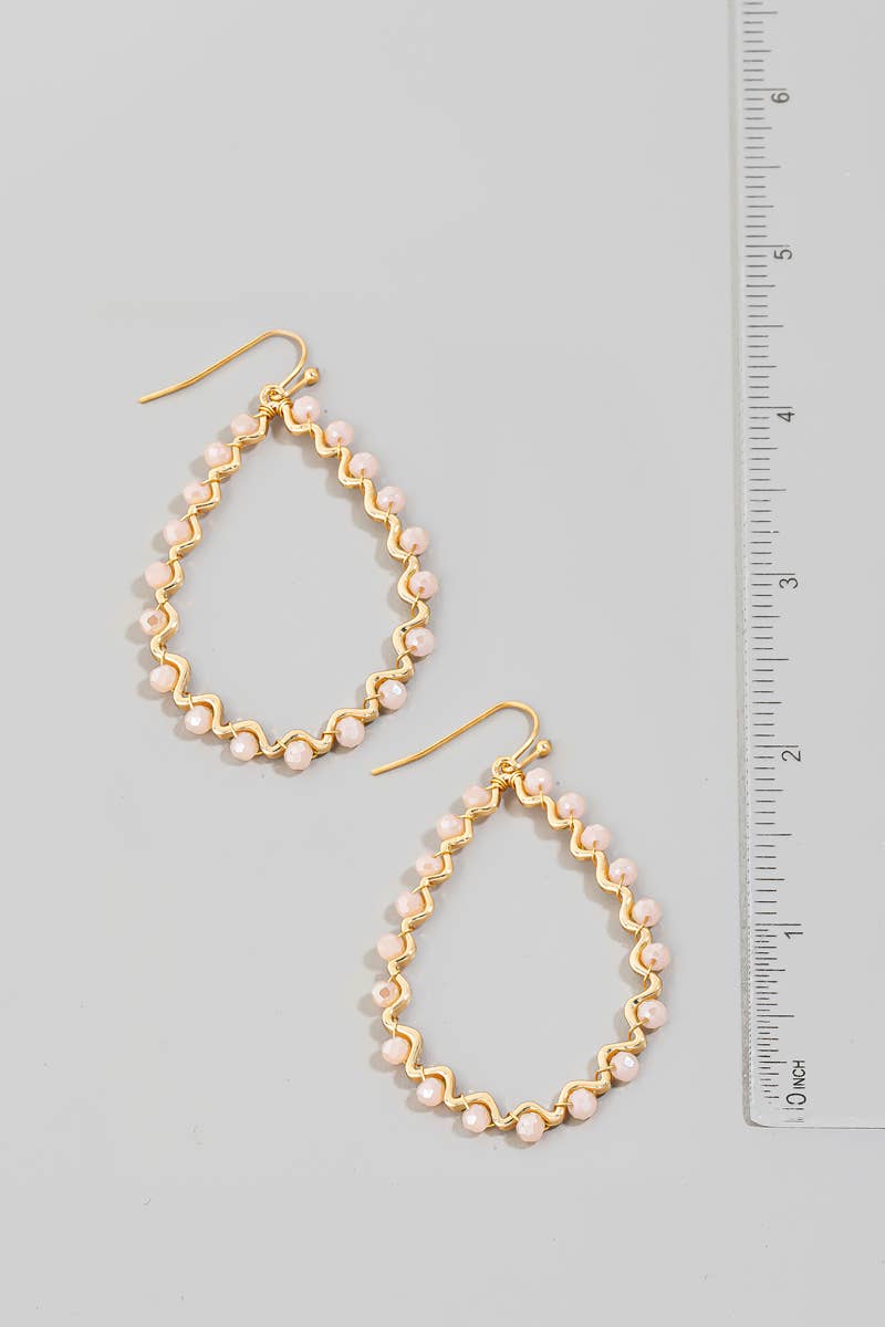 Beaded Wavy Metallic Tear Dangle Hook Earrings