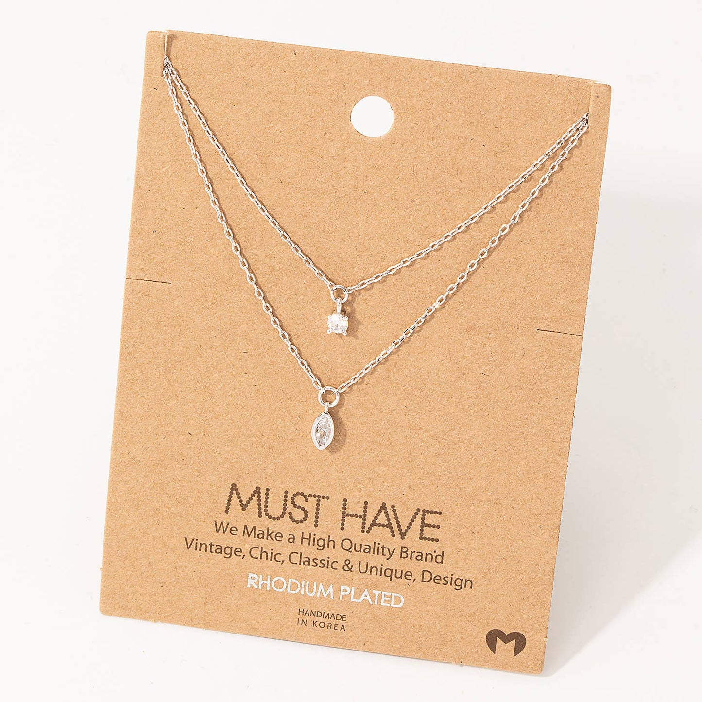 Layered Chain Link Rhinestone Charm Necklace
