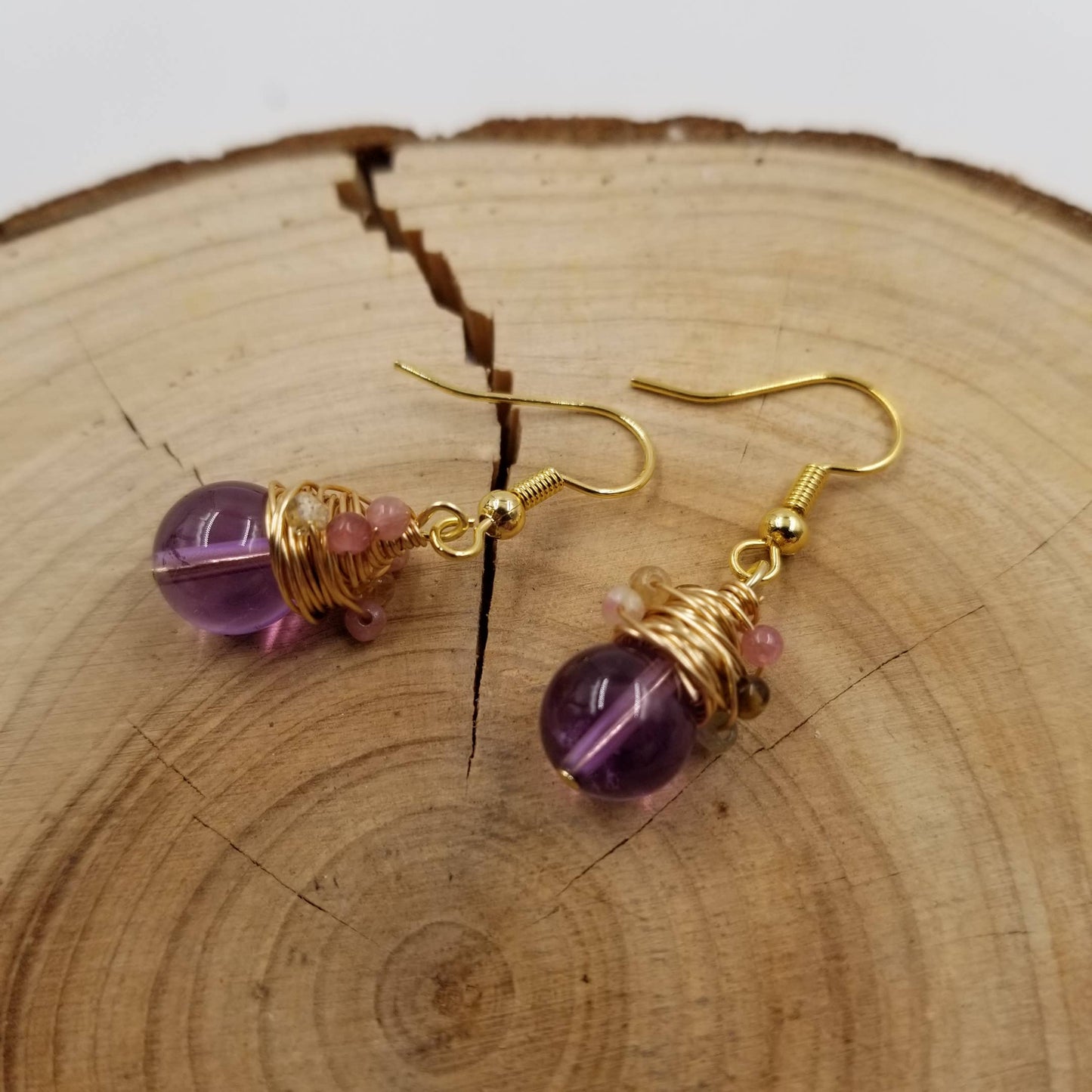 Handmade Natural Amethyst Beads Earrings